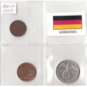 Serietta 3 Reich composta da 1 - 2 - Reichspfennig e un 2 Marchi Argento Hindenburg 1937